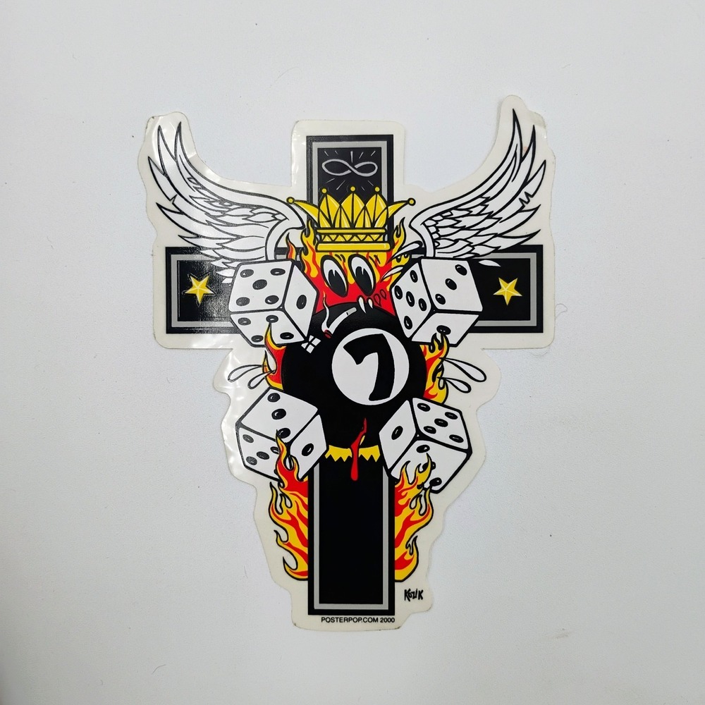 Frank Kozik Cross Sticker Poster Pop 2000 8 Ball Dice Wings Decal VTG Poster Pop